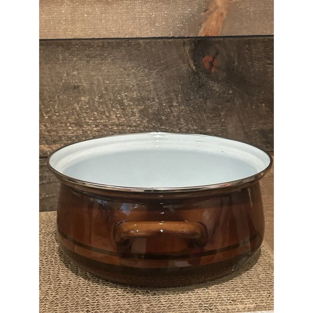 Vtg 70's SCANDIA West Bend Brown Enamel Steel Striped Yugoslavia‎ READ